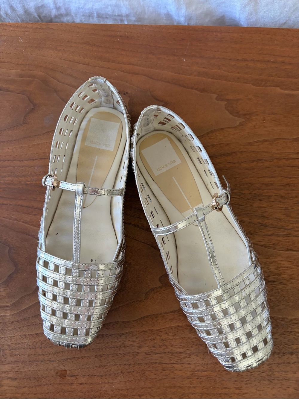 Dolce Vita Gold Woven T-Strap Flats